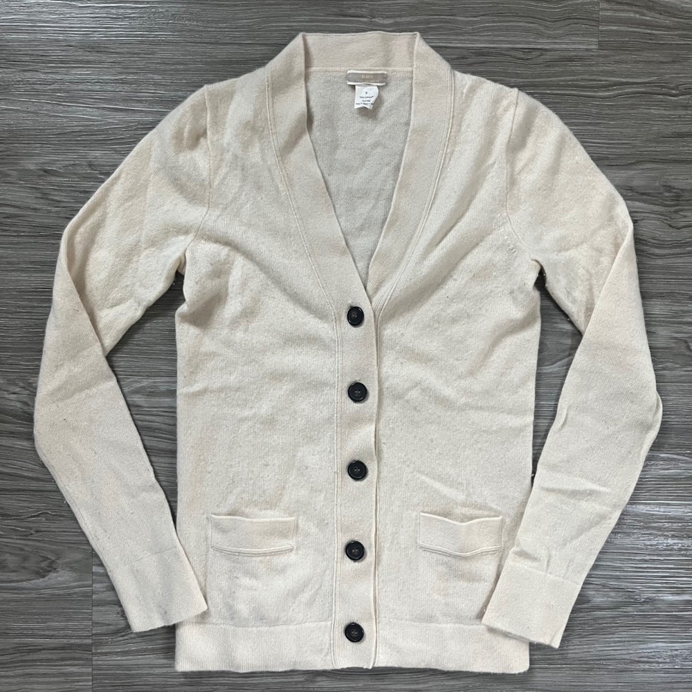 J.Crew 100% Cashmere V-Neck Cardigan Sweater Cream Ivory Small 18286